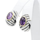 David Yurman Sterling Silver 18k Yellow Gold Amethyst Earrings