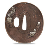 Antique Sword Guard Tsuba Brass Children At Play