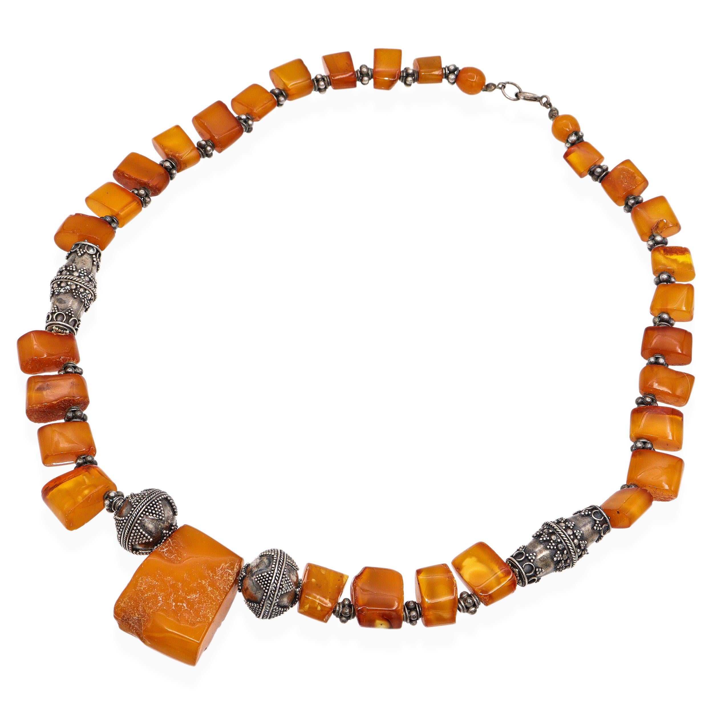 Vintage Butterscotch Amber and Sterling Silver Necklace