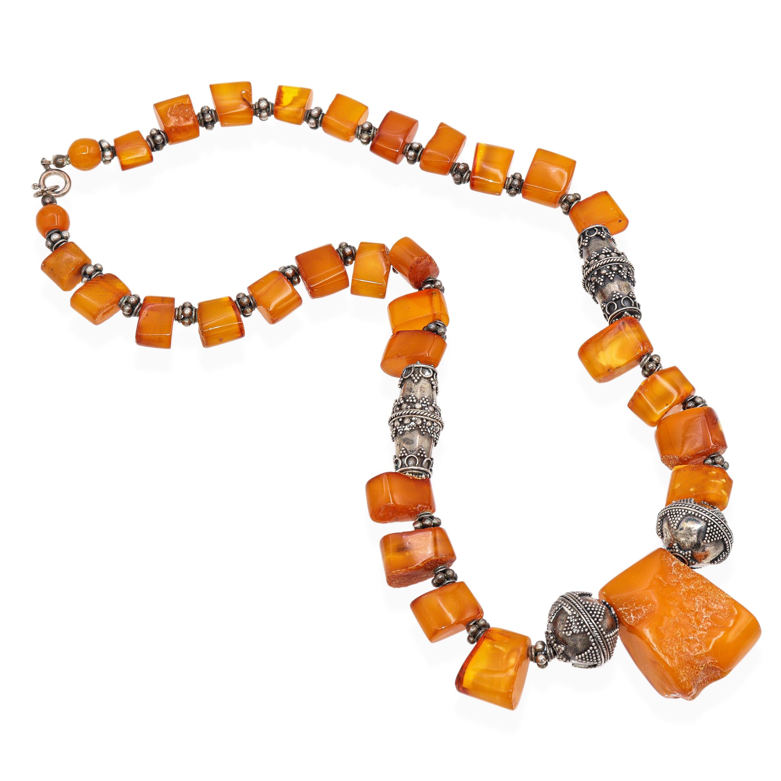 Vintage Butterscotch Amber and Sterling Silver Necklace