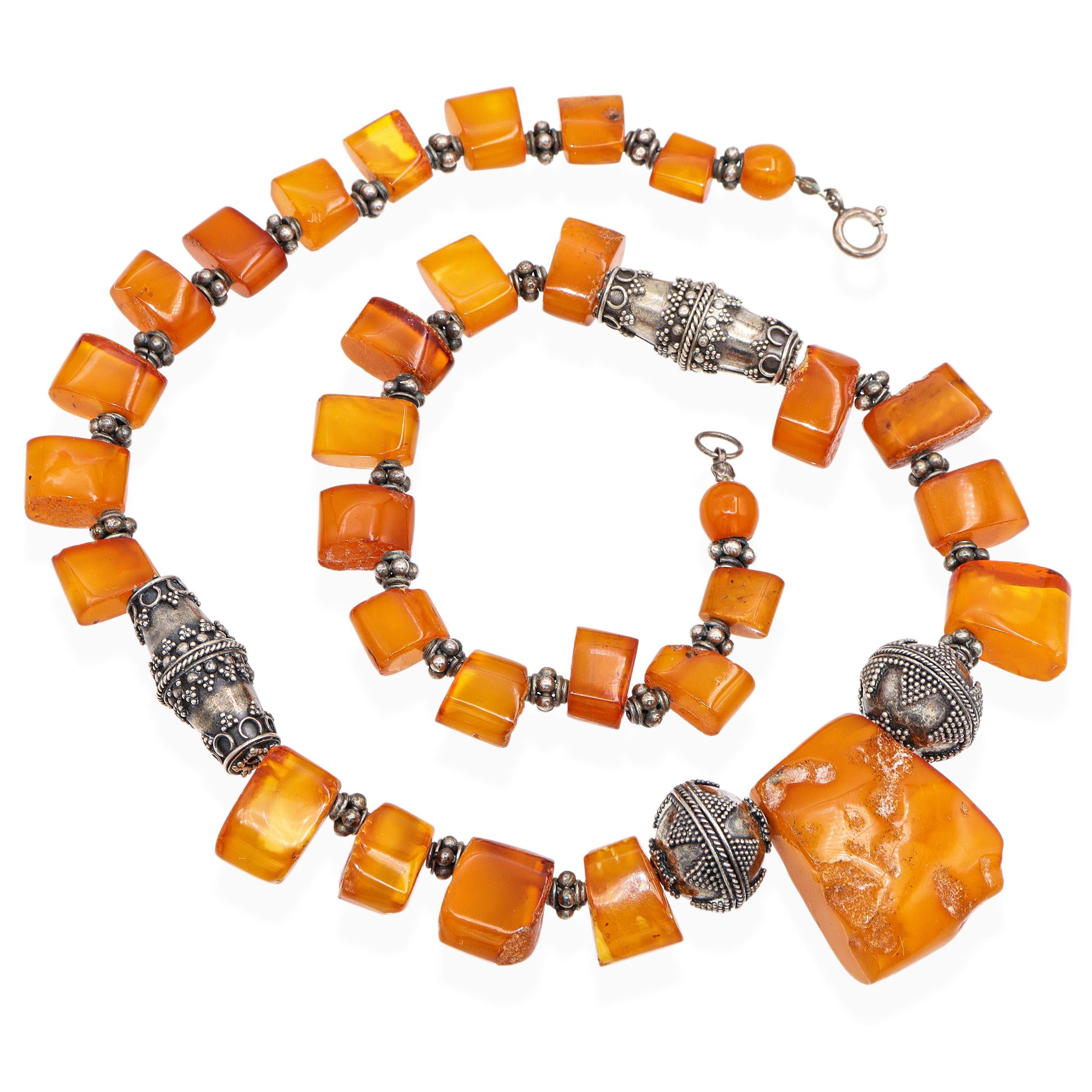 Vintage Butterscotch Amber and Sterling Silver Necklace