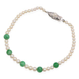 Vintage Jade and Pearl Beaded Strand Bracelet