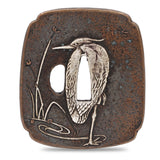 Sword Guard Tsuba Brass Heron On A Pond