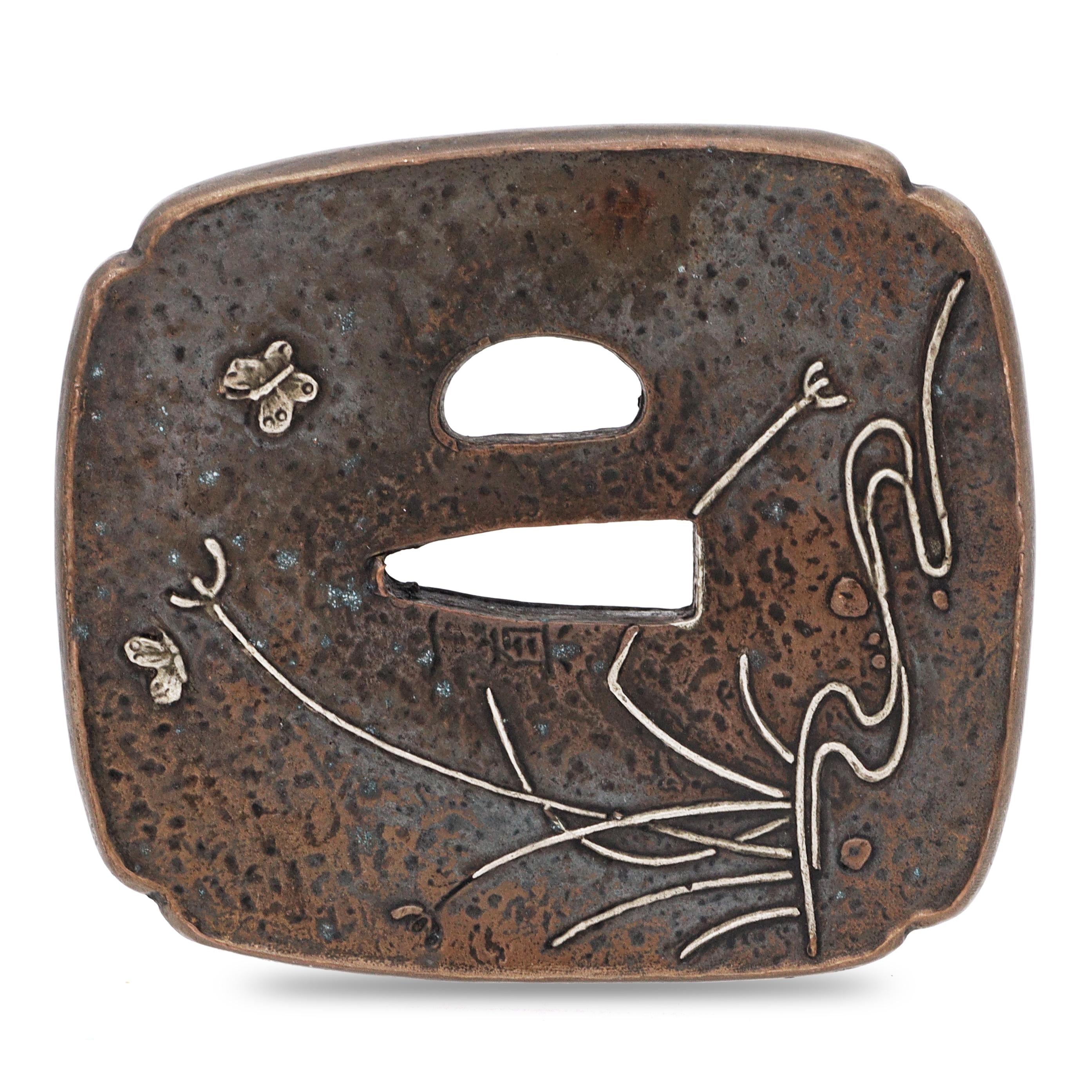 Sword Guard Tsuba Brass Heron On A Pond