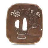 Sword Guard Tsuba Brass Floral Arrangement Potted Plants