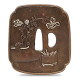 Sword Guard Tsuba Brass Floral Arrangement Potted Plants