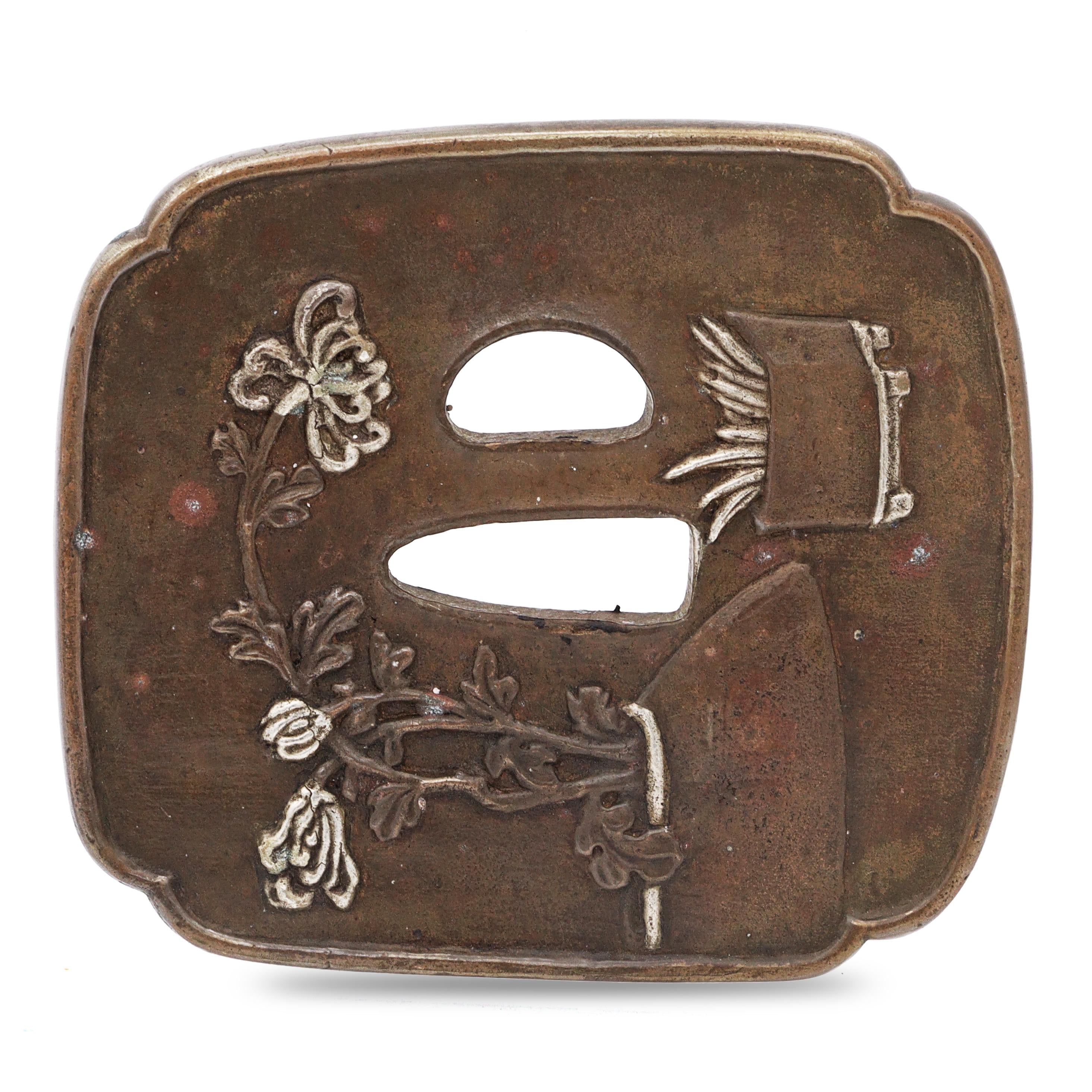 Sword Guard Tsuba Brass Floral Arrangement Potted Plants