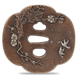 Sword Guard Tsuba Brass Cherry Blossom and Birds
