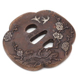 Sword Guard Tsuba Brass Cherry Blossom and Birds