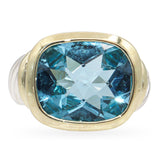 David Yurman Sterling Silver & 14k Yellow Gold Blue Topaz Albion Ring