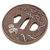 Sword Guard Tsuba Brass Squirrel Pine Tree