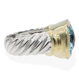 David Yurman Sterling Silver & 14K Yellow Gold Blue Topaz Albion Ring
