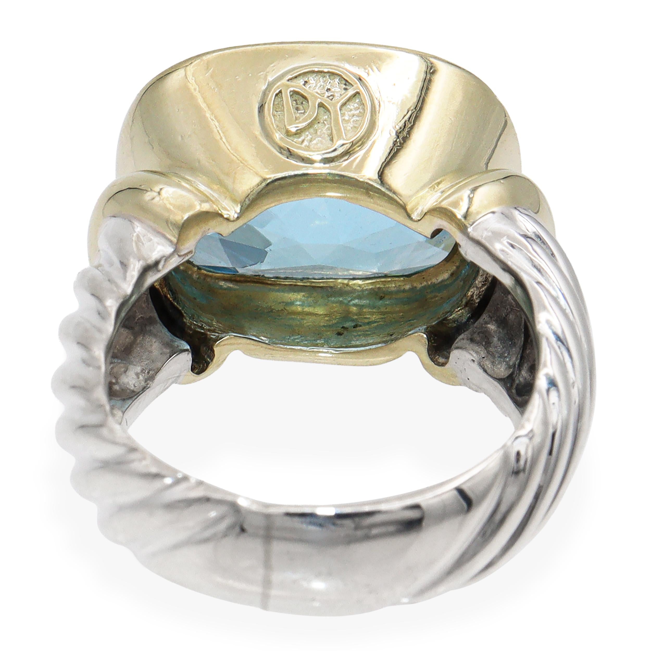 David Yurman Sterling Silver & 14k Yellow Gold Blue Topaz Albion Ring