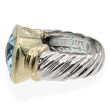 David Yurman Sterling Silver & 14K Yellow Gold Blue Topaz Albion Ring