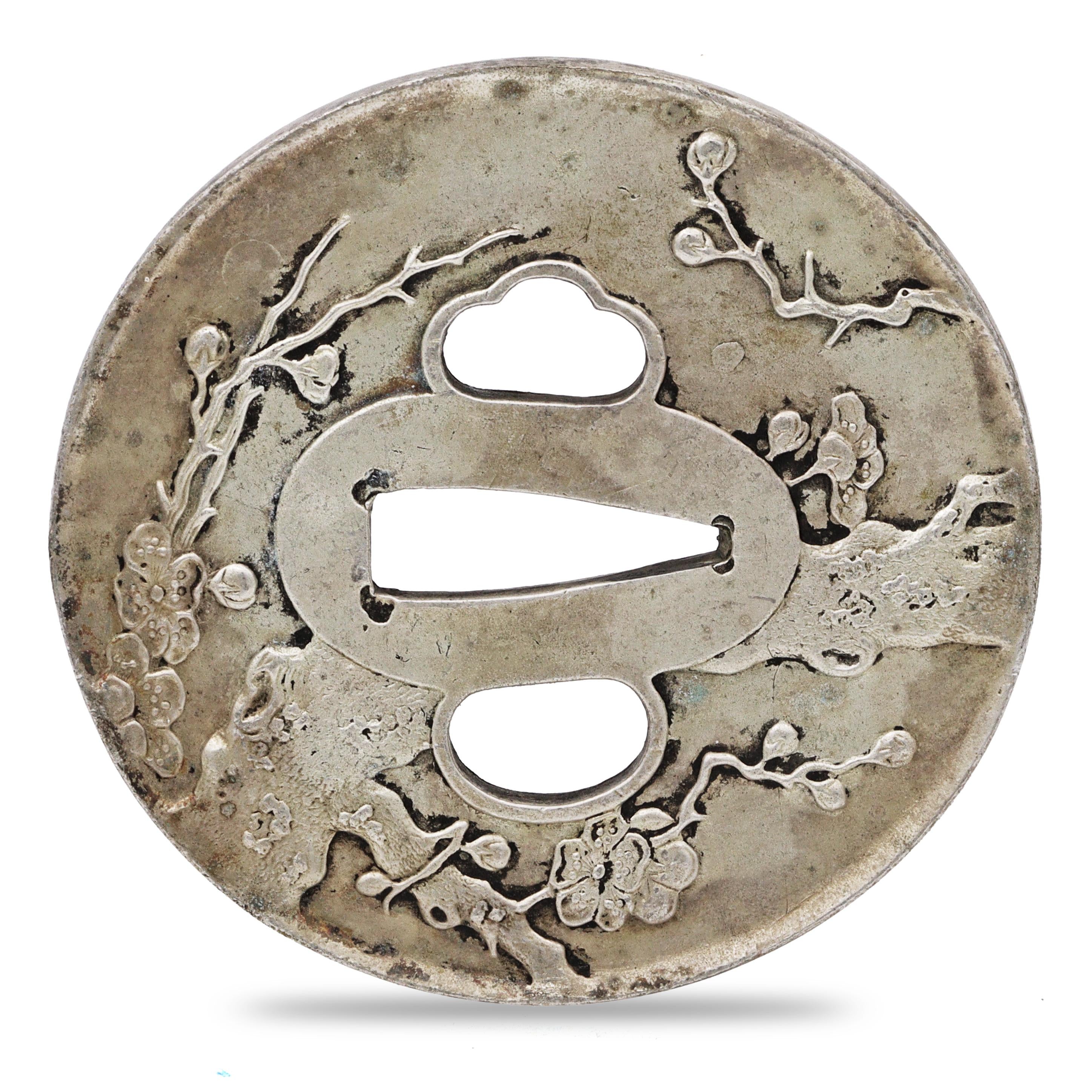 Sword Guard Tsuba Copper Zinc Silver Blossoming Plum Branches