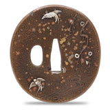 Sword Guard Tsuba Brass Two Birds in Flight Cherry Plum Blossom