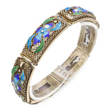 Antique Chinese Export Sterling Silver and Floral Enamel Bracelet