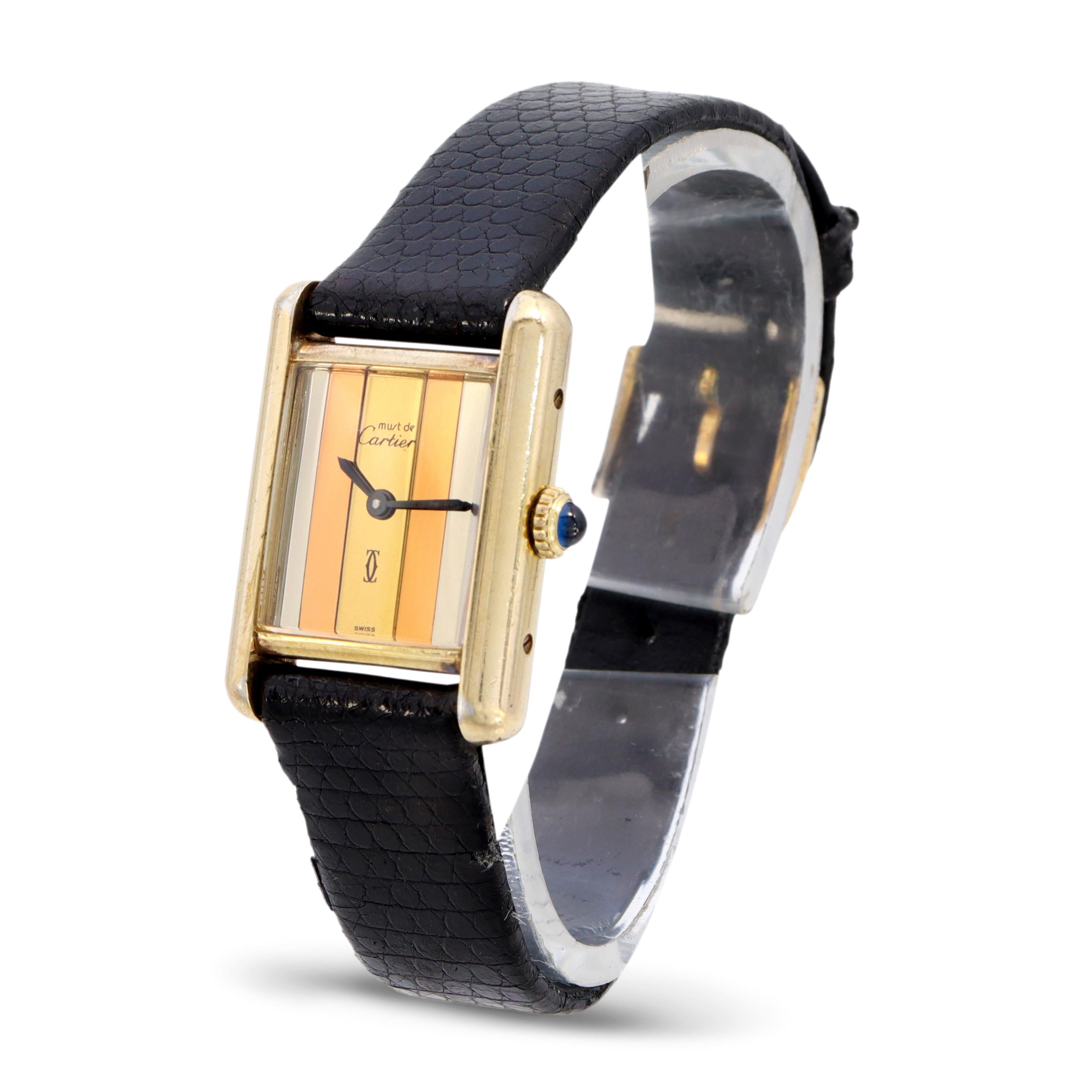 Vintage Must de Cartier Tank Vermeil Trinity Stripe Dial Hand-Wind Women's Watch