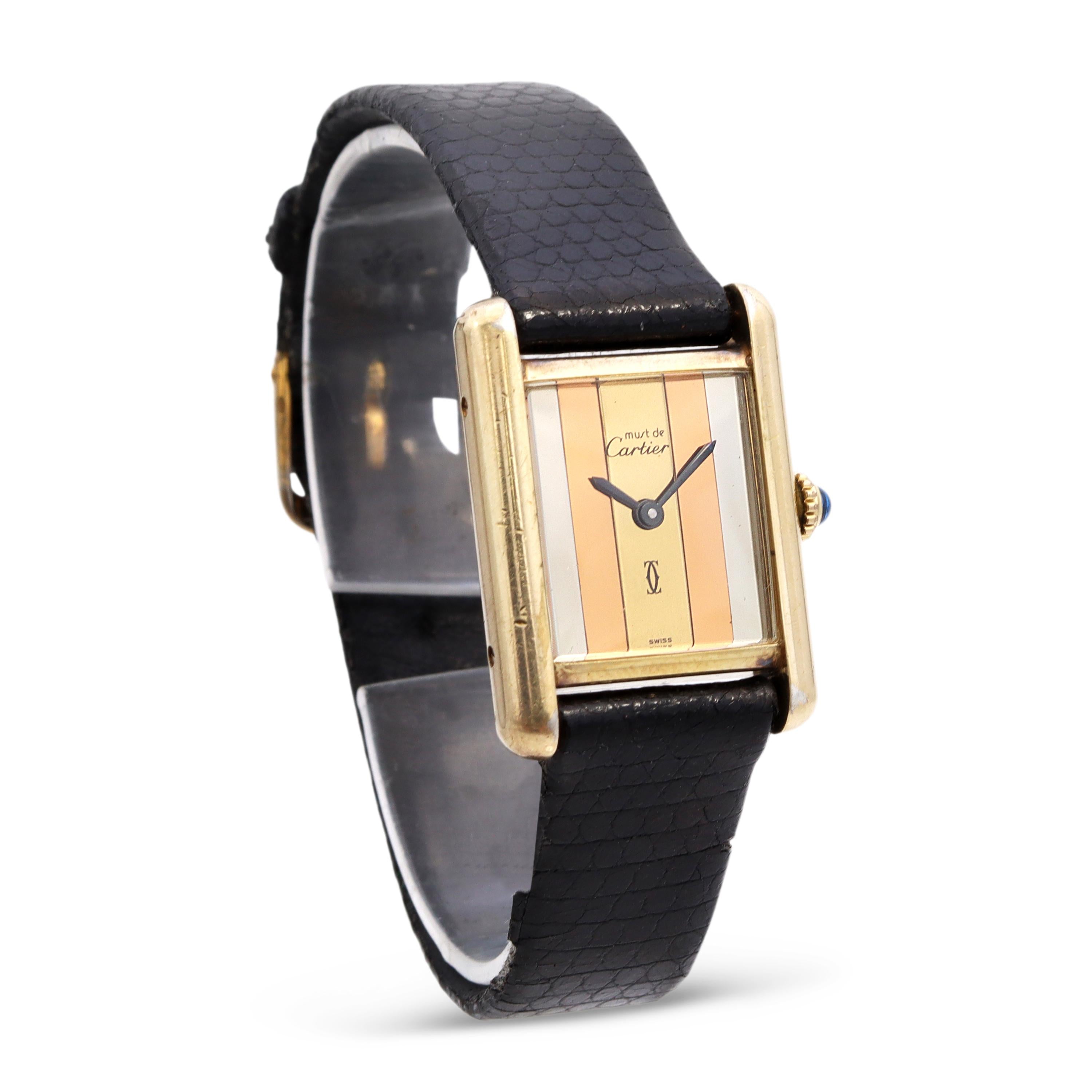 Vintage Must de Cartier Tank Vermeil Trinity Stripe Dial Hand-Wind Women's Watch