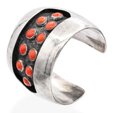 Vintage Sterling Silver and Red Coral Cabochon Wide Cuff Bracelet