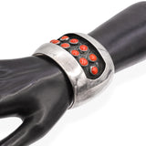 Vintage Sterling Silver and Red Coral Cabochon Wide Cuff Bracelet