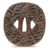 Sword Guard Tsuba Brass Wave pattern, Inscription, Ippōsaku, Minoe