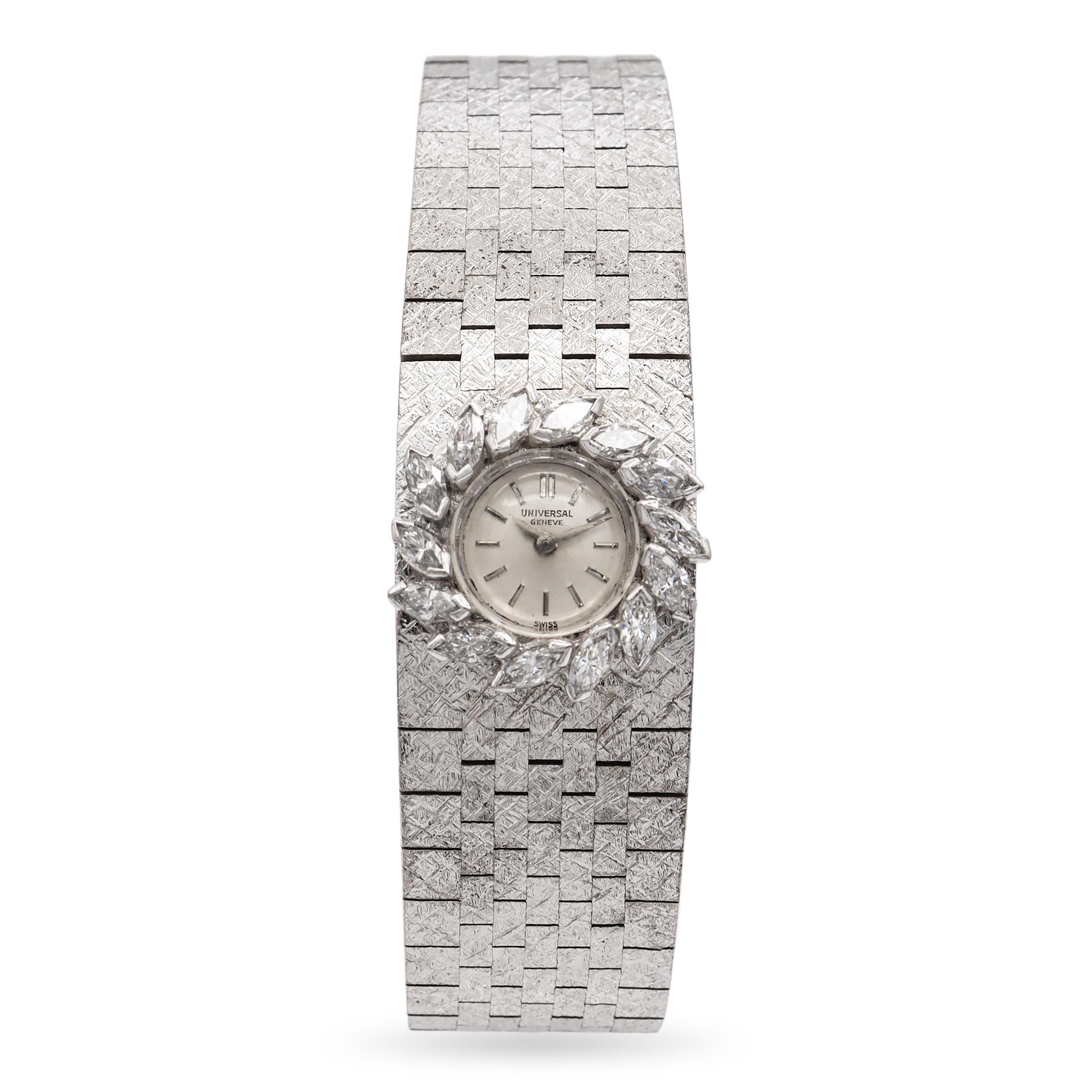 Vintage Precious Metal Universal Geneve 1.68ctw Diamond Brick Link Watch