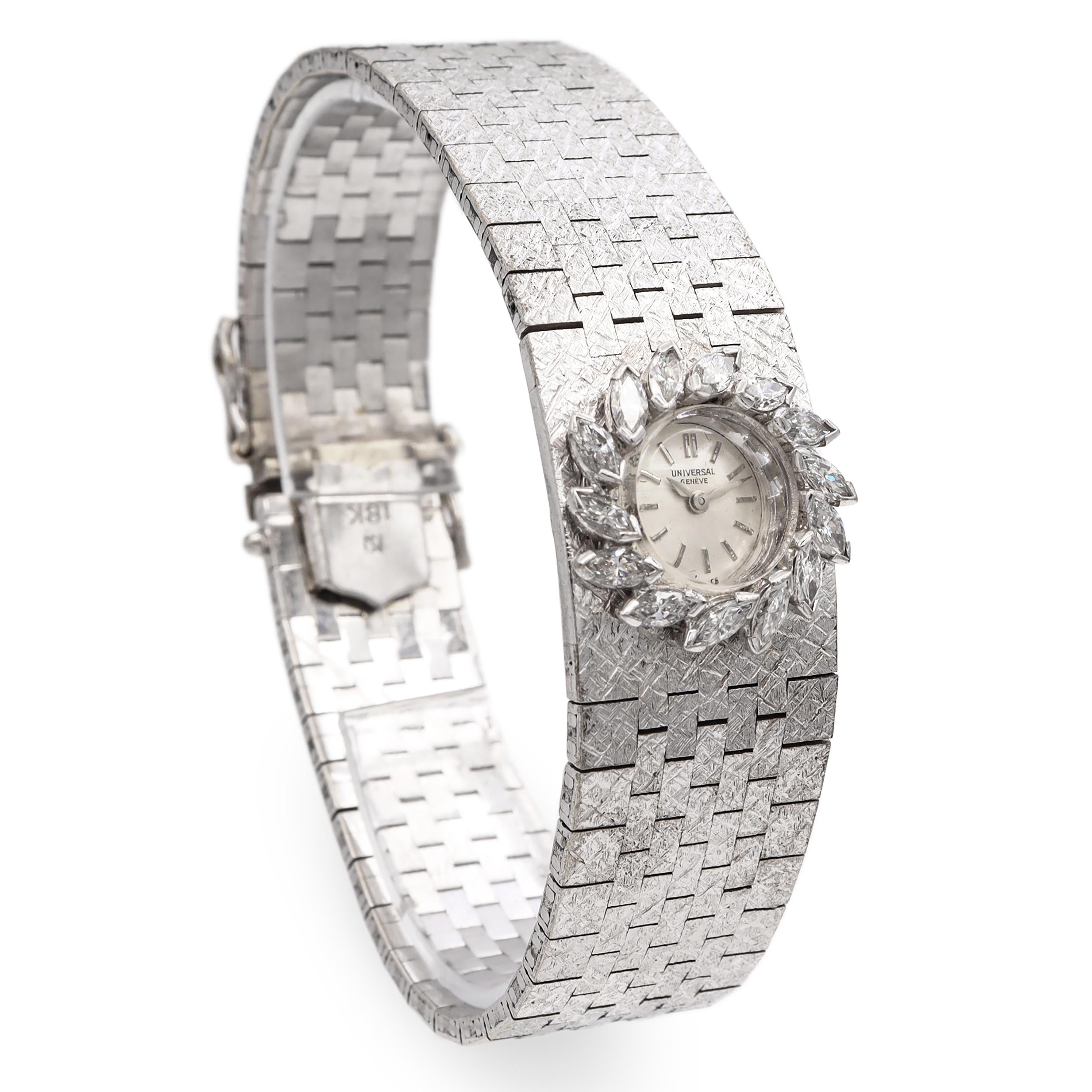 Vintage Precious Metal Universal Geneve 1.68ctw Diamond Brick Link Watch