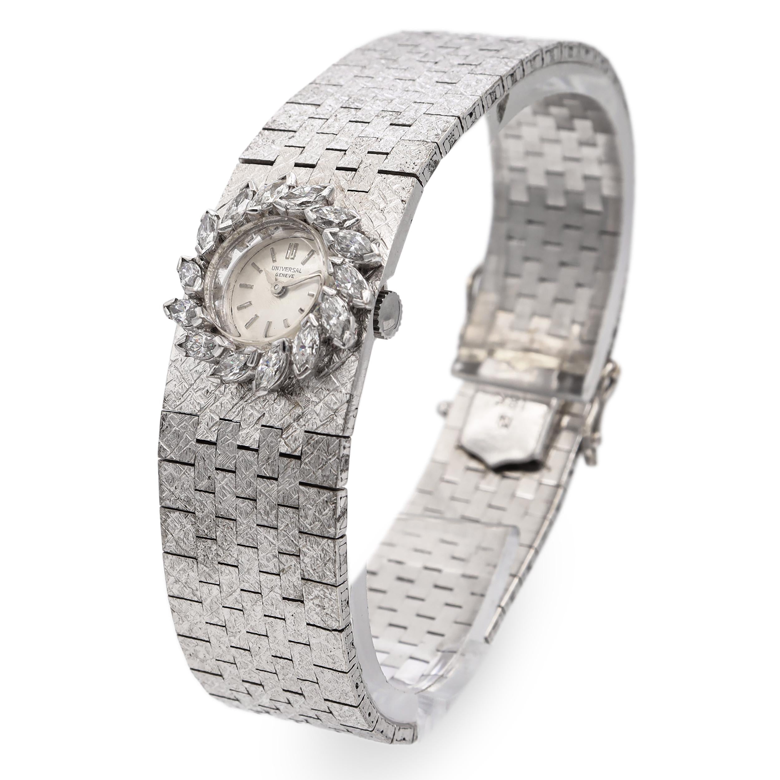 Vintage Precious Metal Universal Geneve 1.68ctw Diamond Brick Link Watch