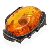 Vintage Sterling Silver Japanese 81.2ct AAA Quality Kuji Amber Floral Brooch