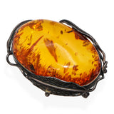 Vintage Sterling Silver Japanese 81.2ct AAA Quality Kuji Amber Floral Brooch
