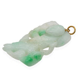 Vintage 14K Yellow Gold Carved Jade Figure Holding Staff Pendant