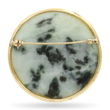 Ming's of Honolulu 14k Yellow Gold Green Jadeite and Pearl Brooch