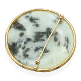 Ming's of Honolulu 14k Yellow Gold Green Jadeite and Pearl Brooch