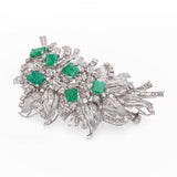 Vintage White Gold Emerald and Diamond Leaf and Ribbon Statement Brooch
