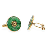 Vintage 12k Yellow Gold Jade Donut Longevity and Good Fortune Cufflinks
