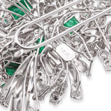 Vintage White Gold Emerald and Diamond Leaf and Ribbon Statement Brooch