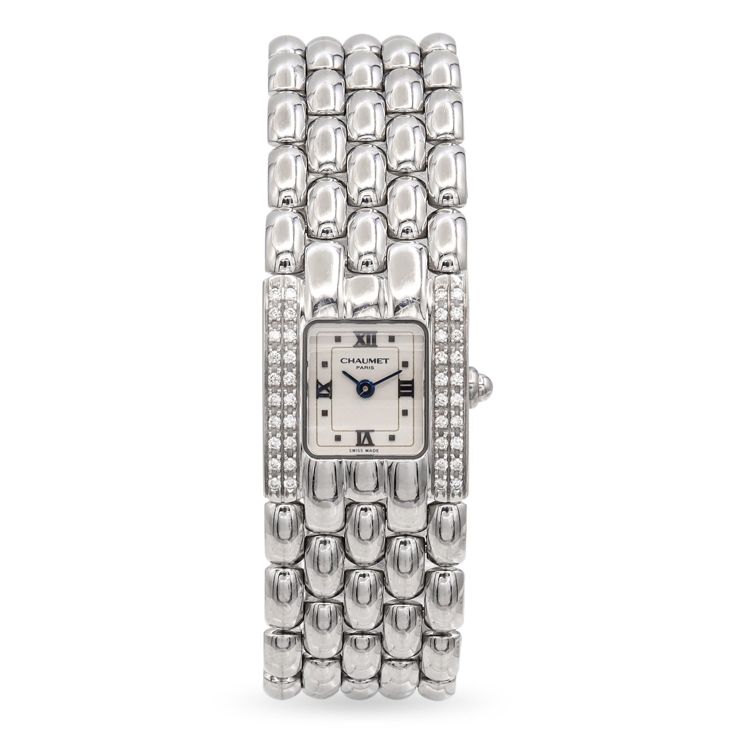 Chaumet Paris Etanche Stainless Steel  Diamond Tank Watch