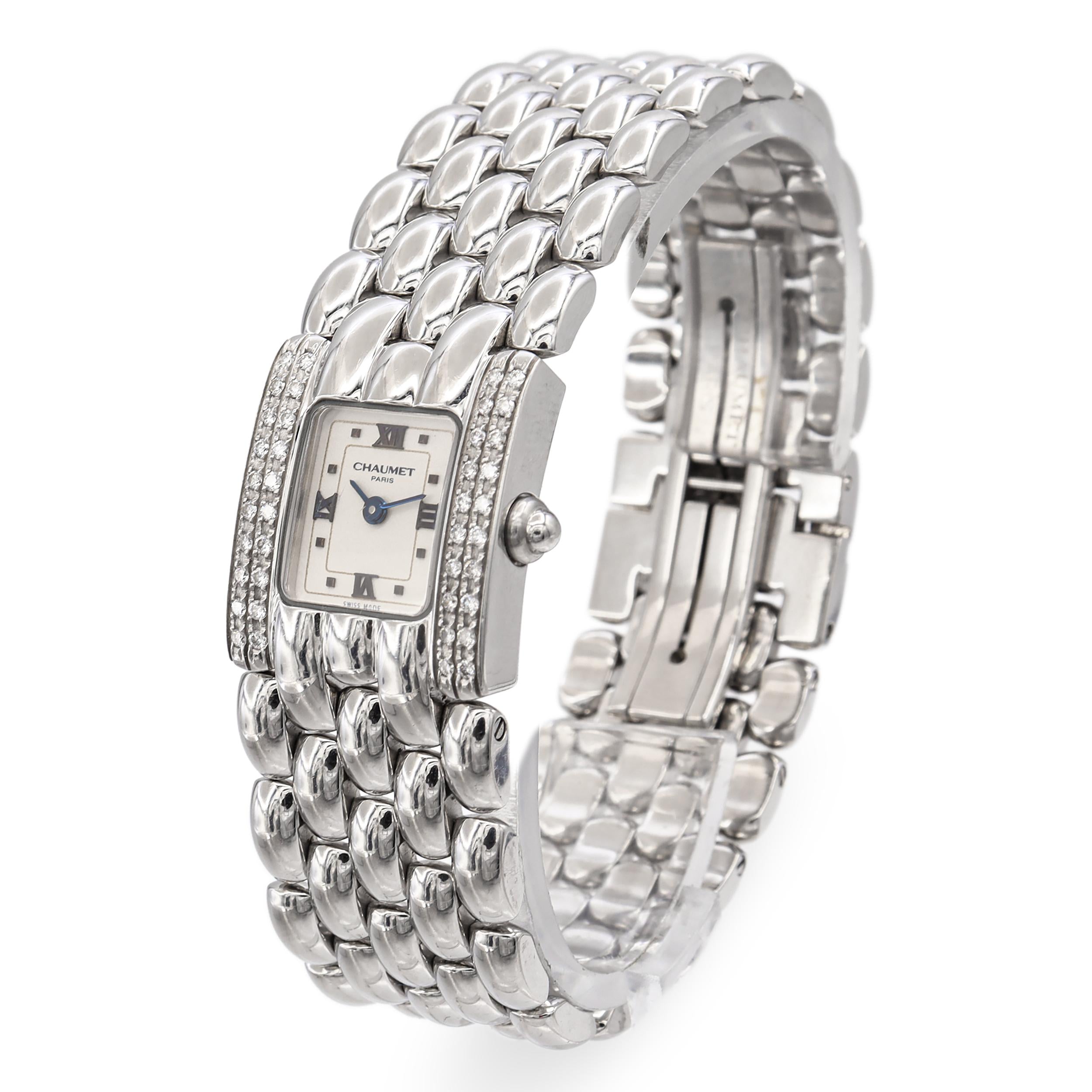 Chaumet Paris Etanche Stainless Steel  Diamond Tank Watch