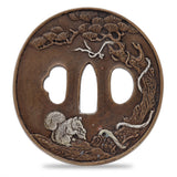 Sword Guard Tsuba Brass Squirrel Pine Tree