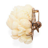 Vintage 10k Yellow Gold and Peachy White Carved Coral Floral Brooch