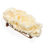 Vintage 10k Yellow Gold and Peachy White Carved Coral Floral Brooch