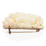 Vintage 10k Yellow Gold and Peachy White Carved Coral Floral Brooch