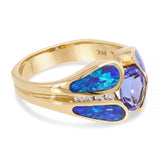 14k Yellow Gold Dark Opal Inlay Diamond and Tanzanite Ring