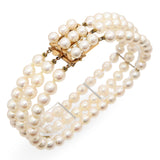Vintage Yellow Gold Multi Strand Akoya Pearl Bracelet
