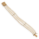 Vintage Yellow Gold Multi Strand Akoya Pearl Bracelet