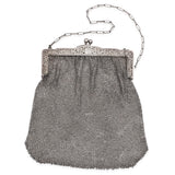 Antique Victorian Sterling Silver Floral Kiss Lock Evening Bag
