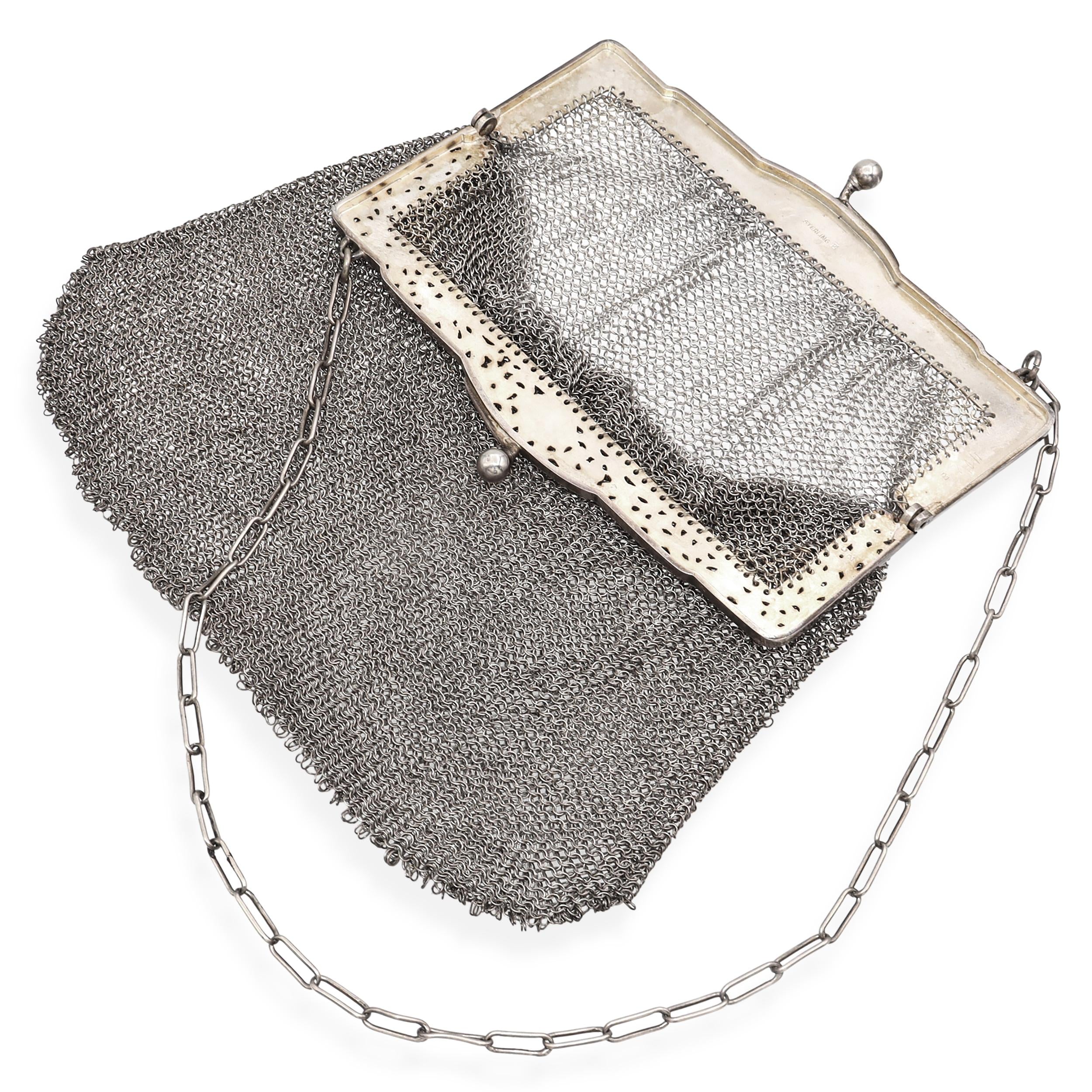 Antique Victorian Sterling Silver Floral Kiss Lock Evening Bag
