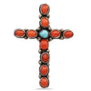Vintage Native American Sterling Silver Coral and Turquoise Cross Pendant