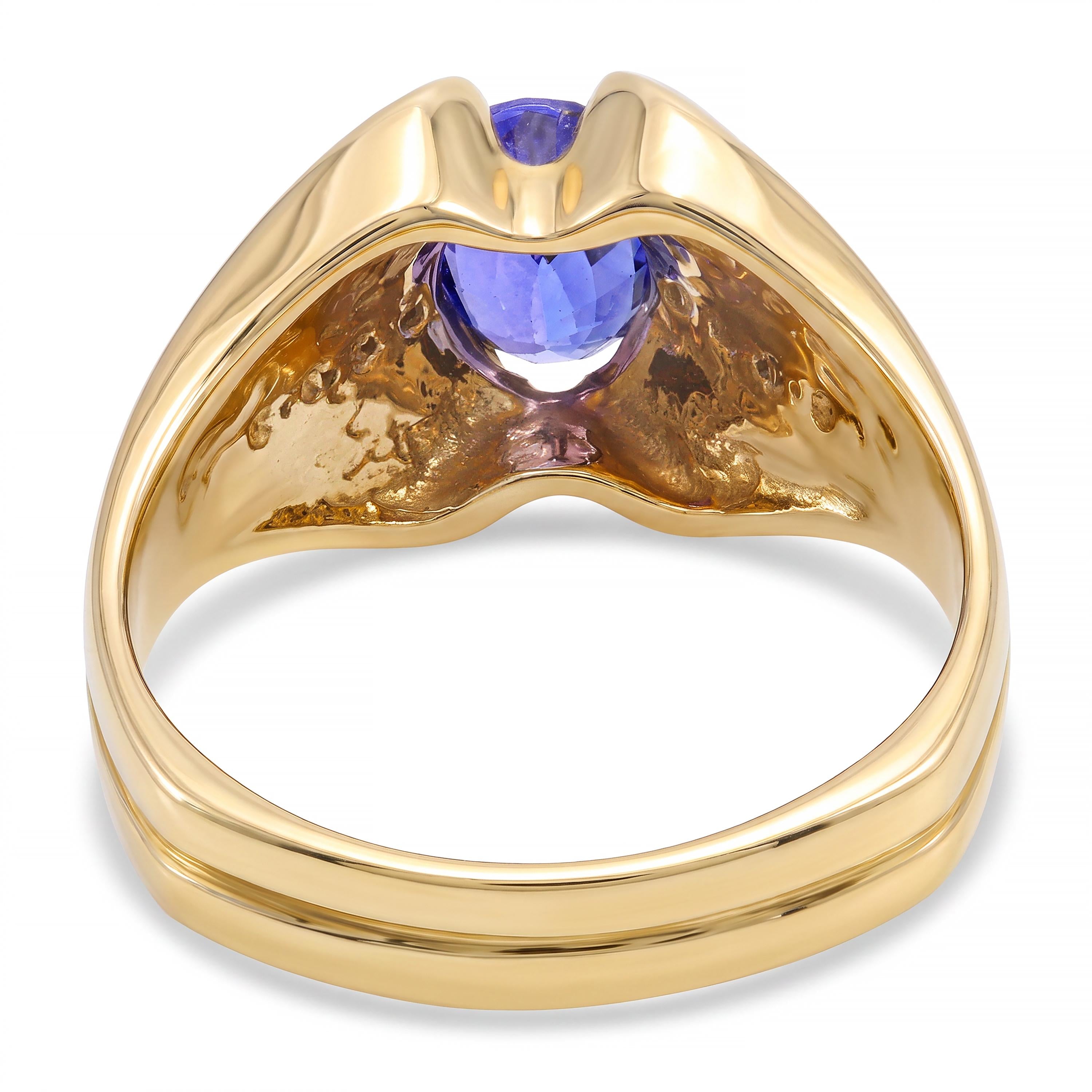 14k Yellow Gold Dark Opal Inlay Diamond and Tanzanite Ring